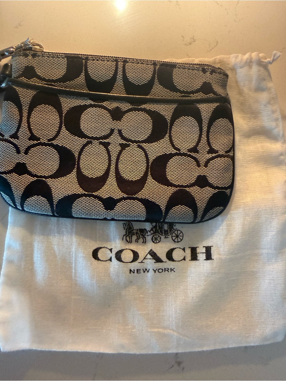 Coach Signature Small Wristlet in Black and Gray Canvas